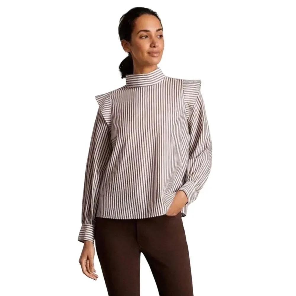 NWT EVERLANE Striped Wing Shoulder Bishop Sleeve Stand Collar Top - Picture 1 of 6